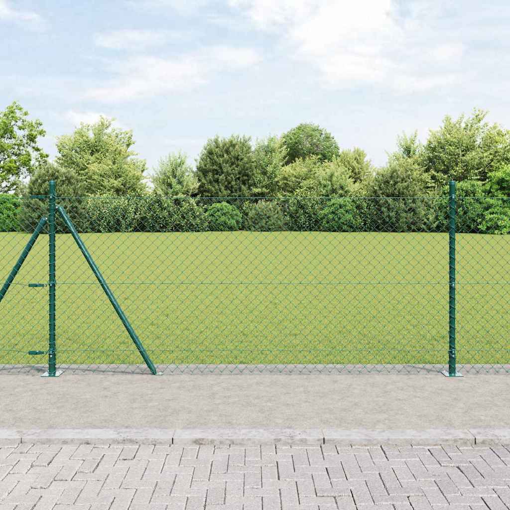 Kettengliedzaun mit Pfosten Grün 1 x 25 m Stahl